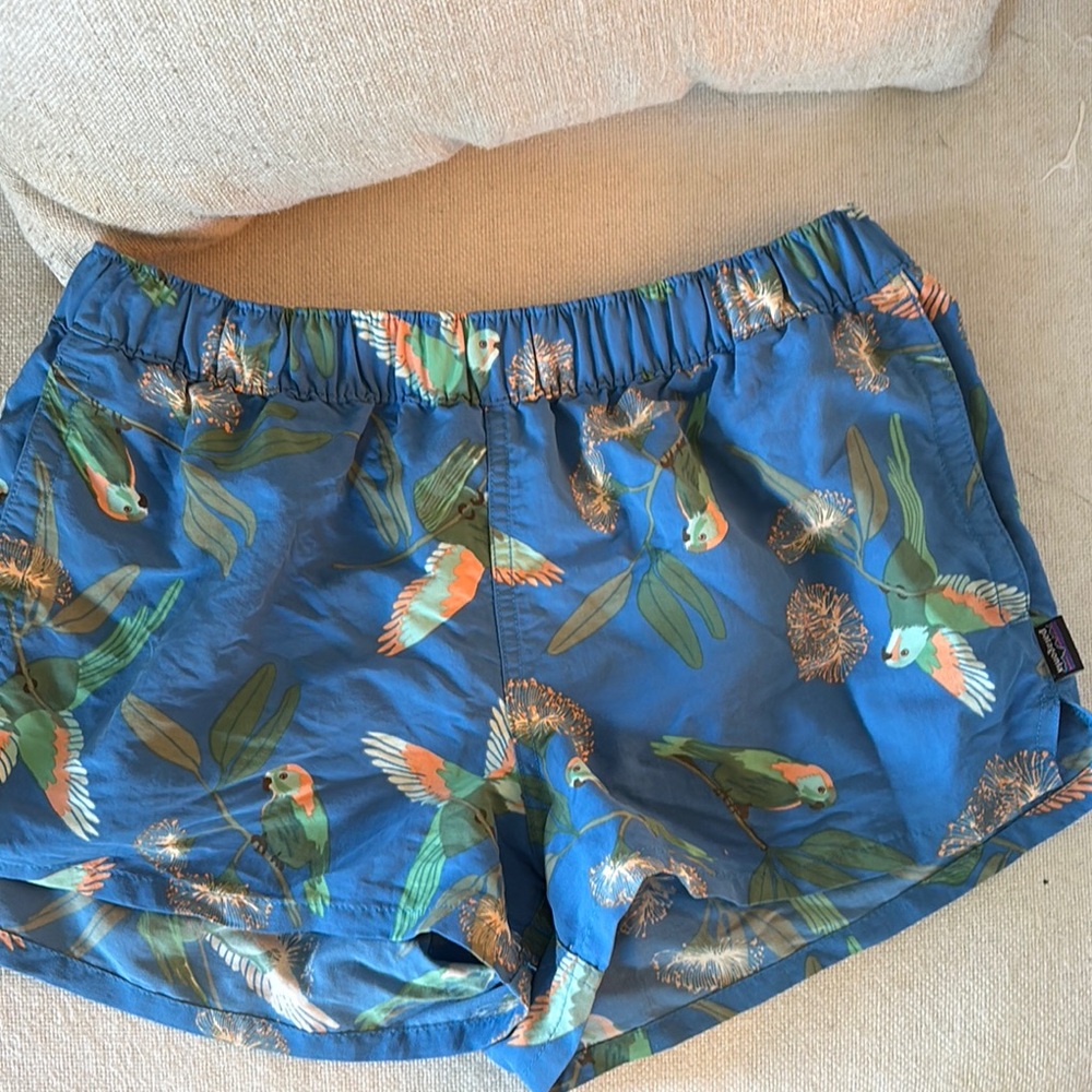 Tropical Bird Print Blue Shorts